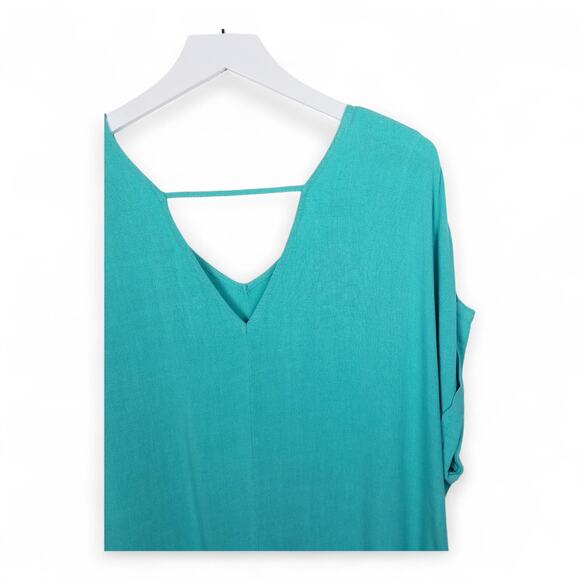 UMGEE Dress Linen Cotton V-neck V-back Rough Hem Green - Size Small - Picture 6 of 8